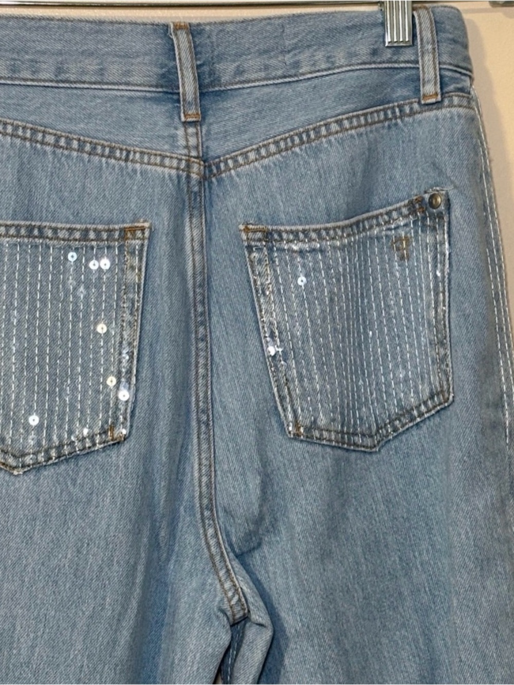 Pilcro anthropologie Light Blue Sequin Wide-Leg Jeans, size 26 , tags attached - Picture 3 of 8